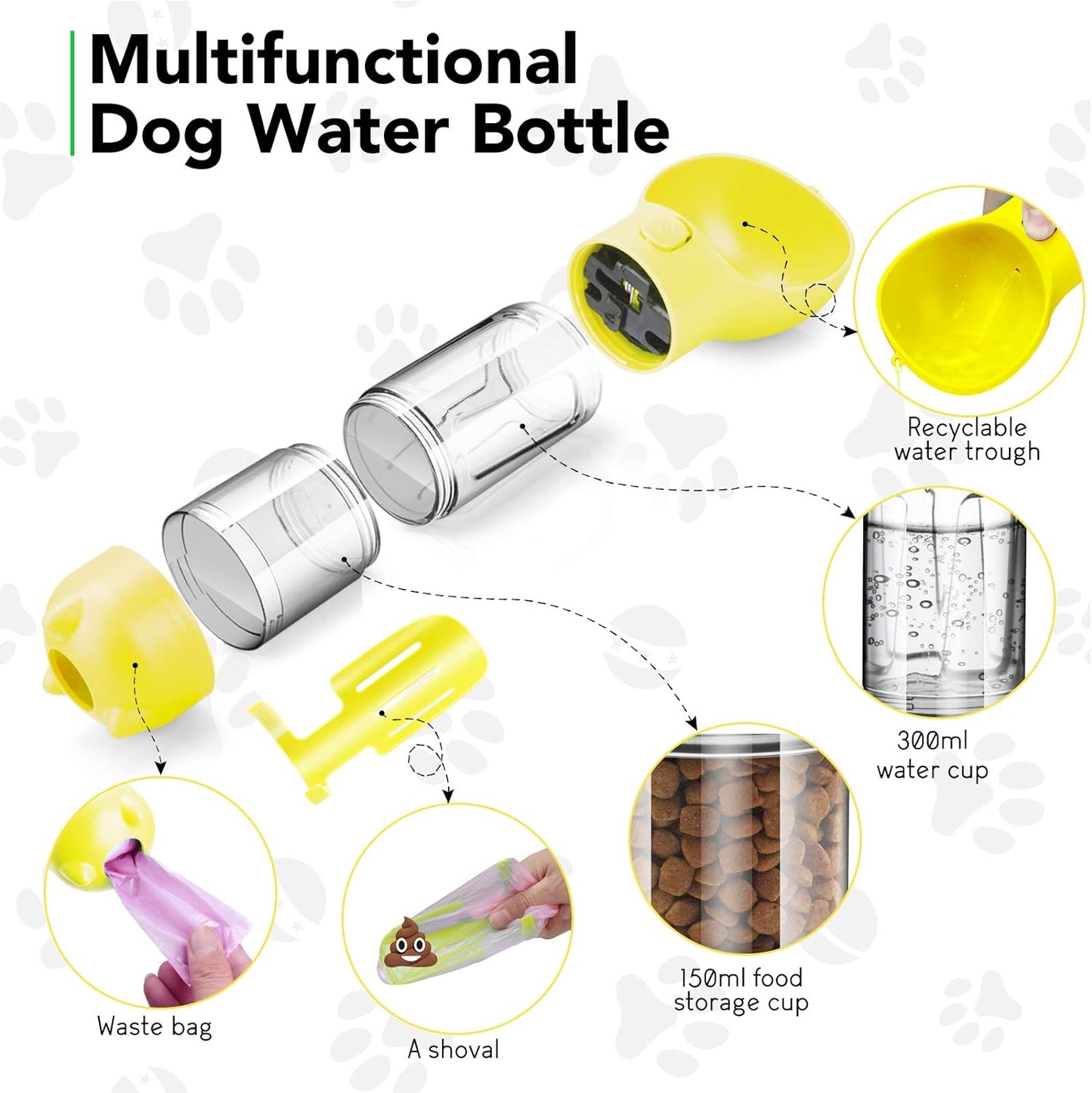 3-in-1 Portable Dog Water Bottle – Hydration, Snacks, and Clean-Up On the Go - Univelve
