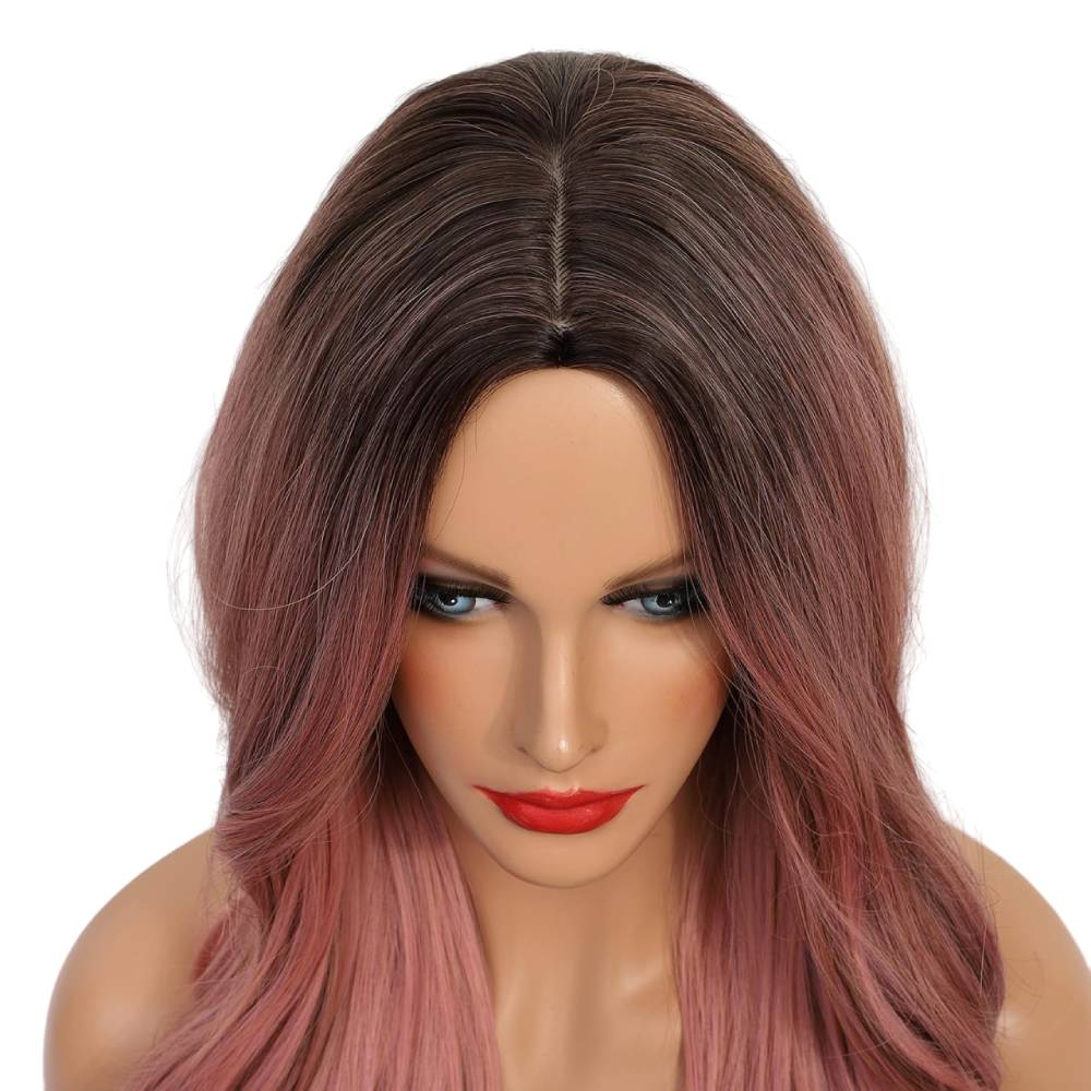 Long Wavy Ombre Pink Wig – Heat-Resistant Synthetic Hair with Natural Waves - Univelve