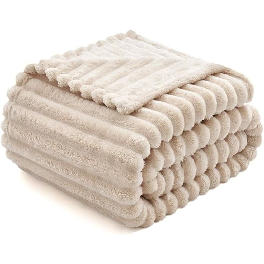 Thickened Wide Plush Striped Blanket - Fleece Blanket