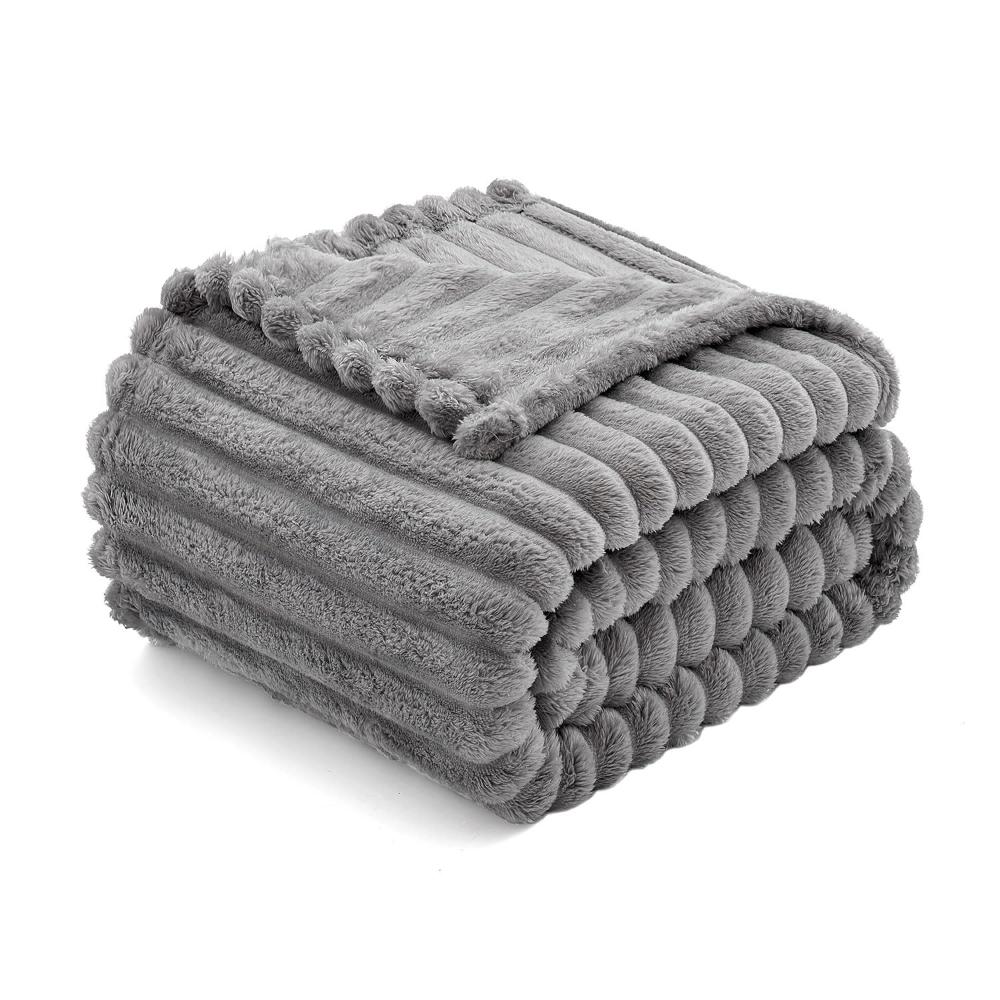 Thickened Wide Plush Striped Blanket - Fleece Blanket